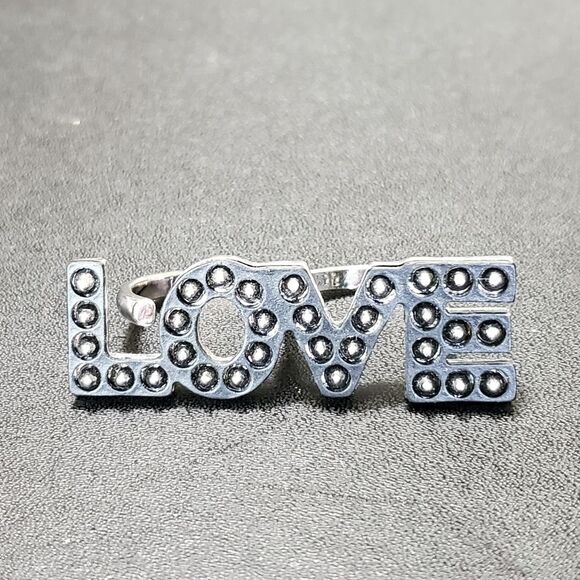 Silver tone and black double finger love ring - Picture 3 of 11